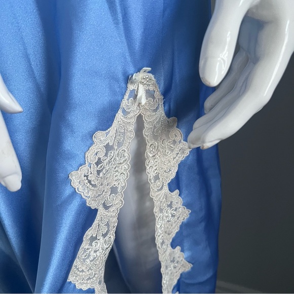 NWT Vintage Blue Satin Lace Trim Slip Dress 90s Lingerie Style Maxi Deadstock L - Picture 4 of 8